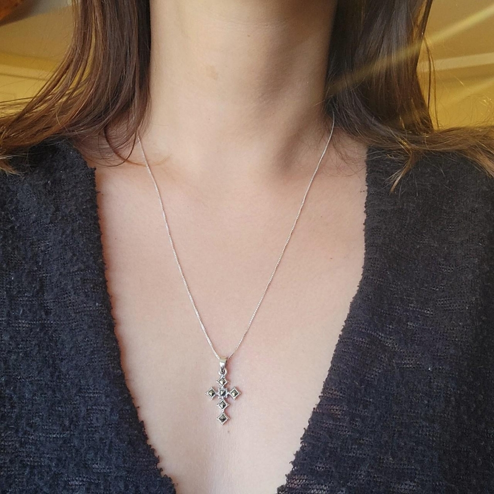 New Solid 925 Sterling Silver Ornate Marcasite Cr… - image 3